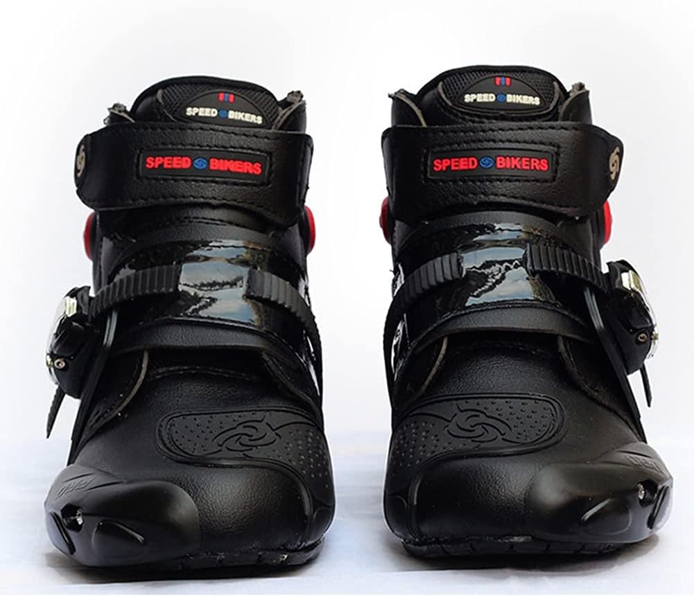 AOKUO Biker Boots Men Black - Motorcycle Boots, Motocross Boots With Attached Hard Shell Protectors, Touring Boots Made Of Leather With Velcro Fasteners (Size : EU46)