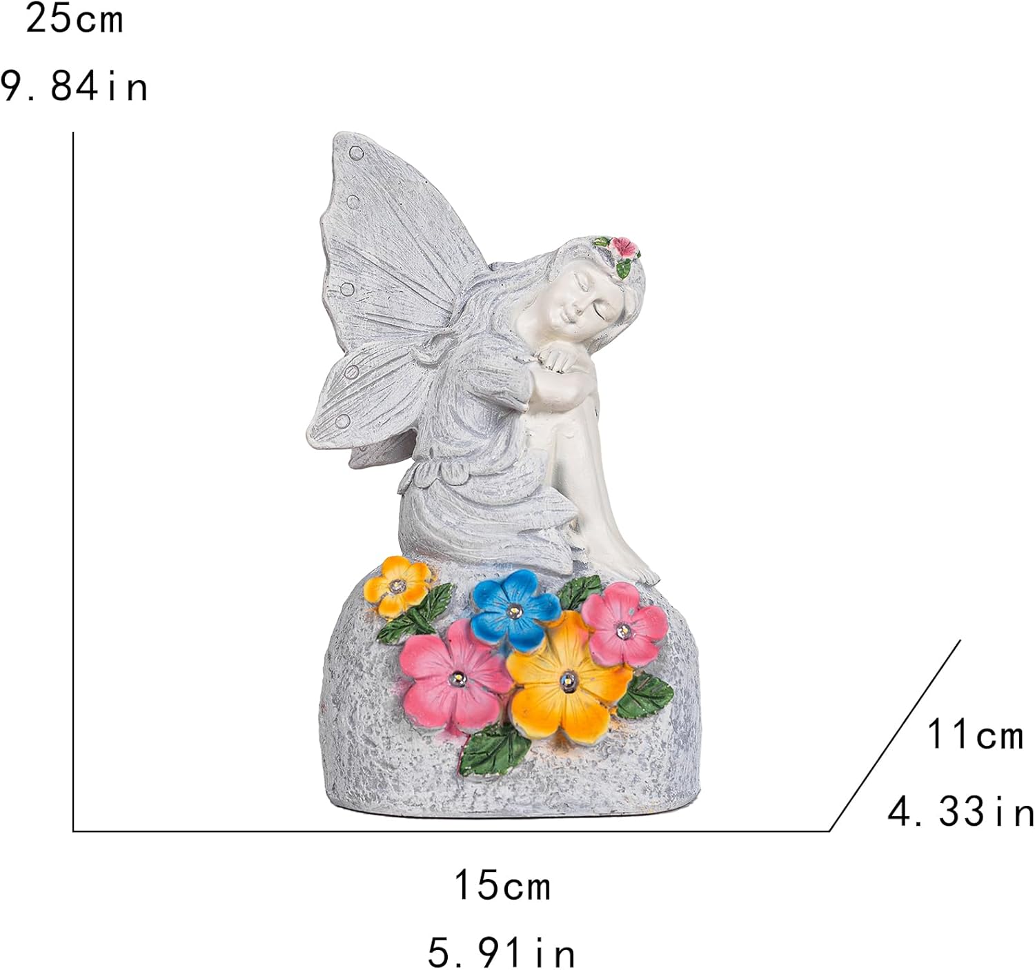 Solar Angel Statue,Outdoor Garden Decor,Whimsical Fairy Figurine with Vibrant Floral Accents, Durable & Weather-Resistant