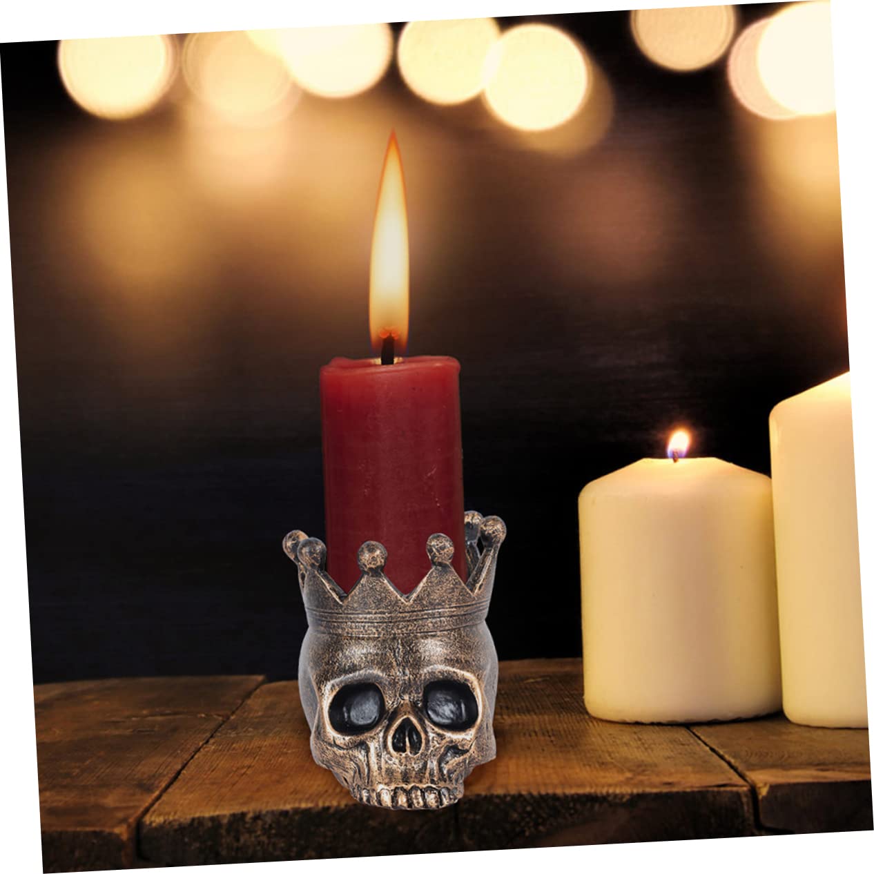 Cabilock 4 Piezas candelabro de Calavera portavelas Halloween Halloween Velas de té candelero Esqueleto sujetavelas portavelas de sobremesa con Forma de Calavera candelabro gótico