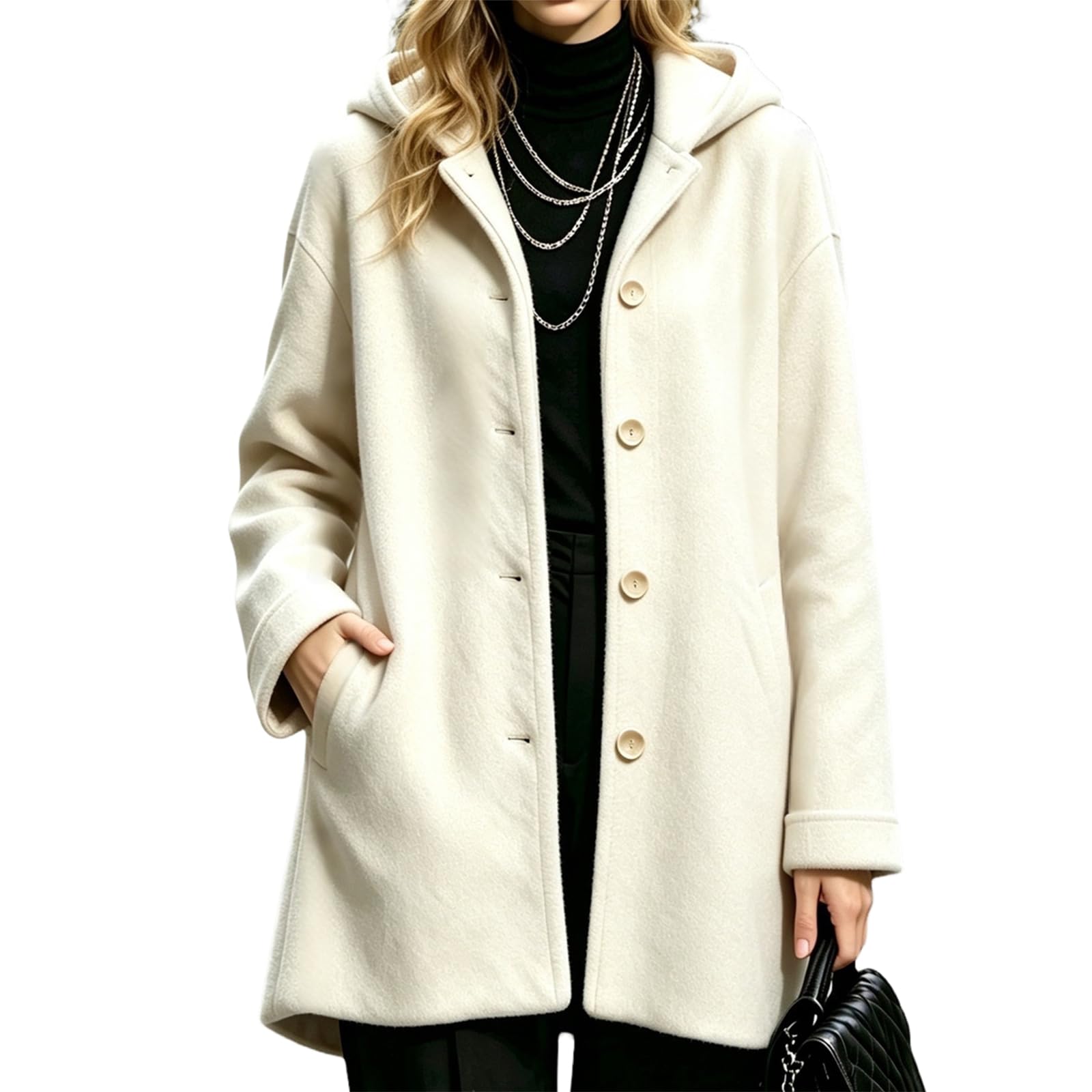 FUPODD Wollmantel Damen Winter Lang Wintermantel Damen Elegant Mit Kapuze