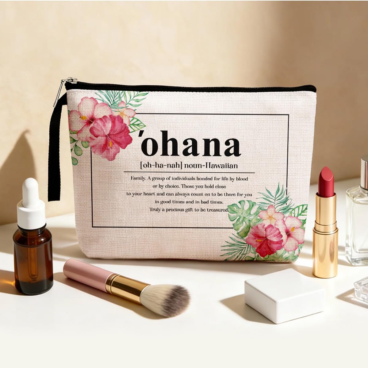 Hawaii Gifts Hawaiian Souvenirs Hawaiian Gifts for Women Hawaiian Tropic Ohana Makeup Bag Appreciation Gifts for Aunt Sister Grandma Cosmetic Bag Travel Bag for Christmas New Year's Day Birthday