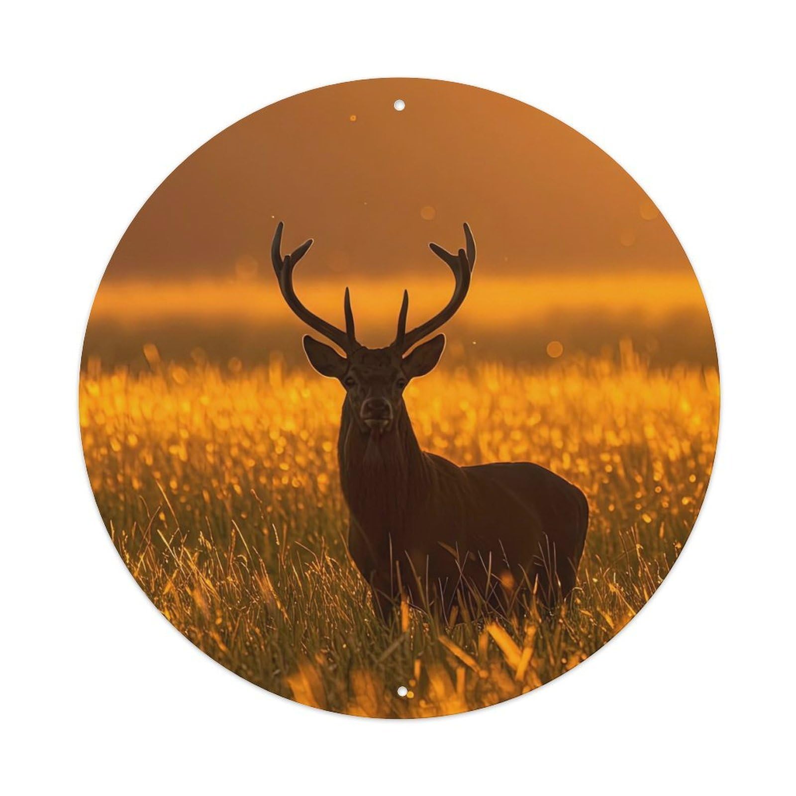 Cwbufd Vintage Style Wildlife Buck Silhouette Sunset Grassland Golden Hour Vintage Metal Tin Sign Plaque Wall Decor For Cafe, Club Bar, Office, Garden Metal Poster 8X8inch