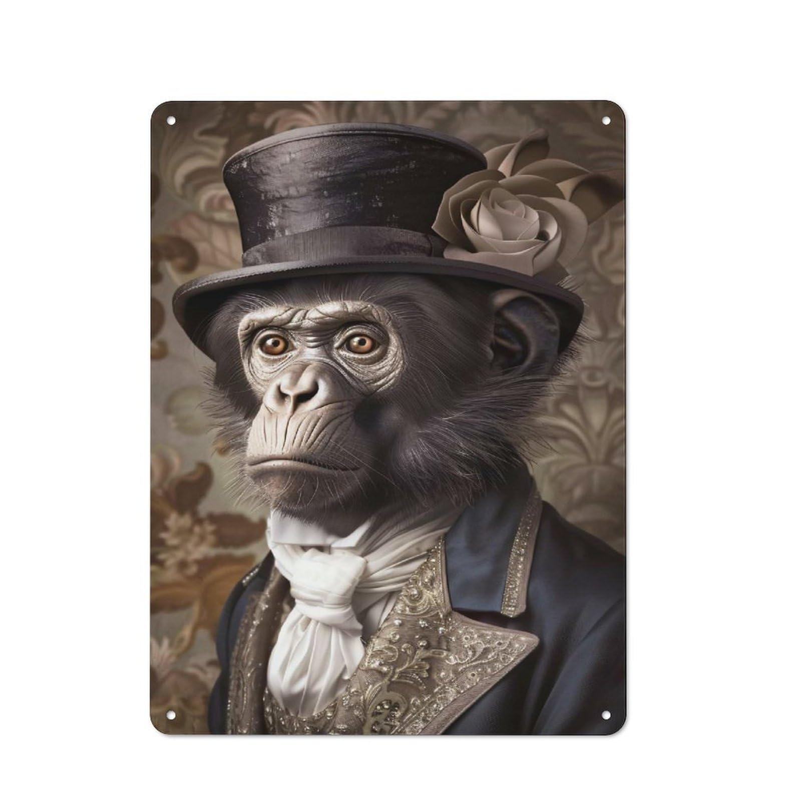 Junmoney Style-23 Creative Chimpanzee In Victorian Attire Portrait Office Metal Sign 40X30cm, Study Room Decor For Workspace, Cafe, Shop Or Desk Area
