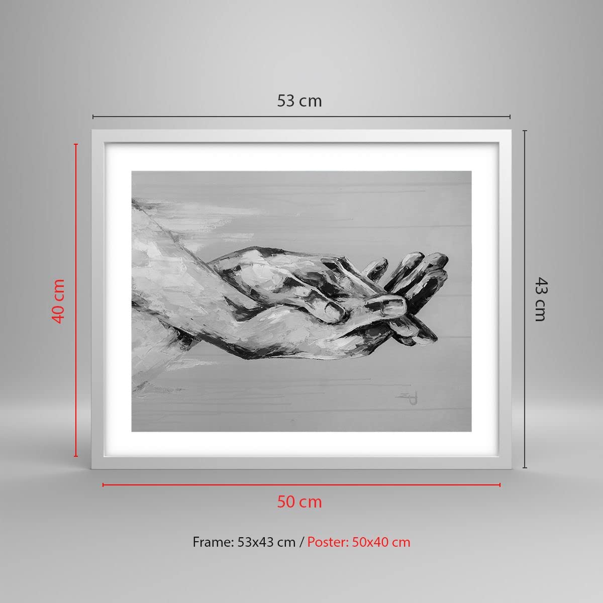 Affiche Encadrée Manuscrit Mains Noir Et Blanc - Poster Moderne 40x30cm Avec Cadre Chêne
