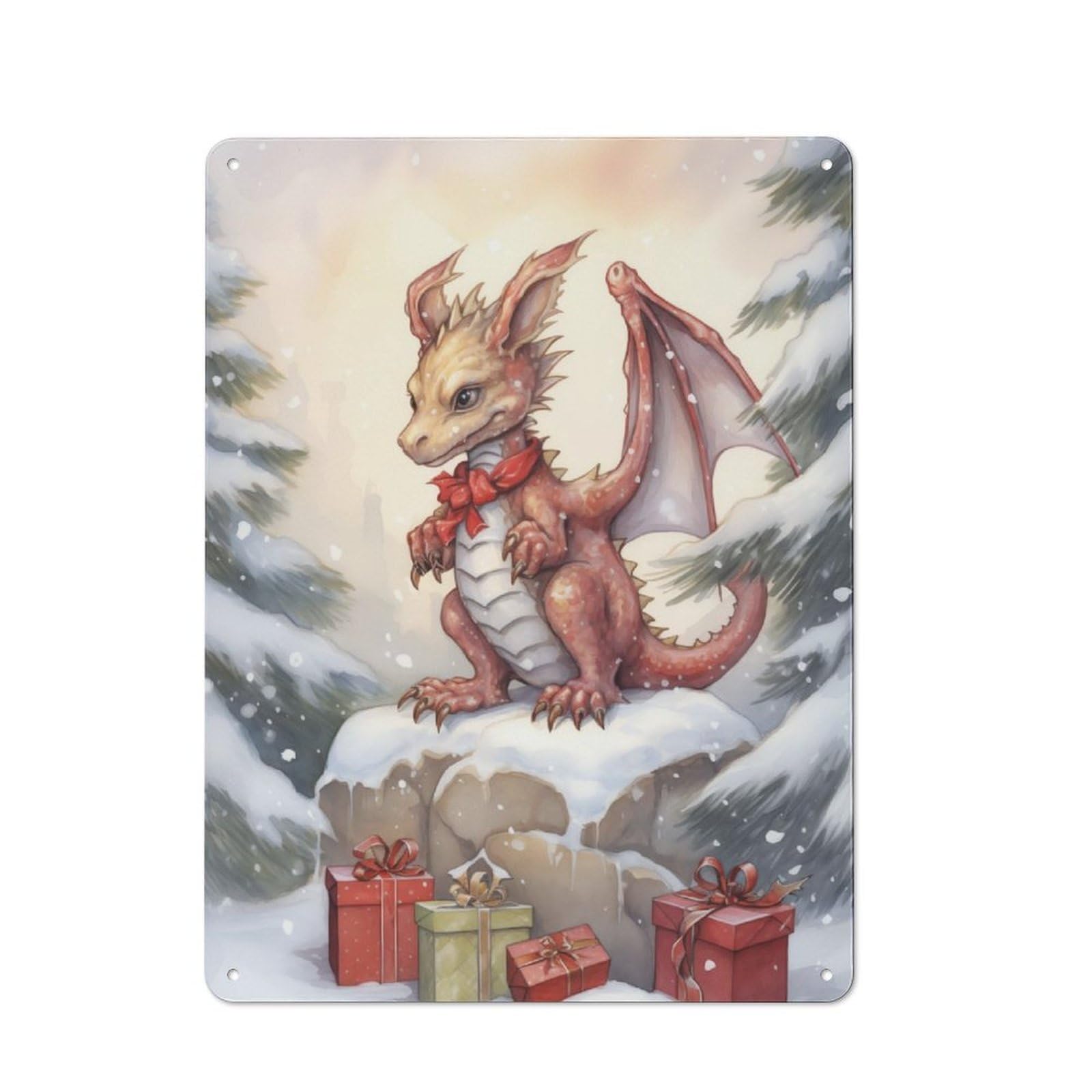 Funny Christmas Dragon Metal Wall Plaque for Bar Wall, Pub Room And Party Space, Gift for Friends, Dad Or Home Bar Owners, 40x30cm