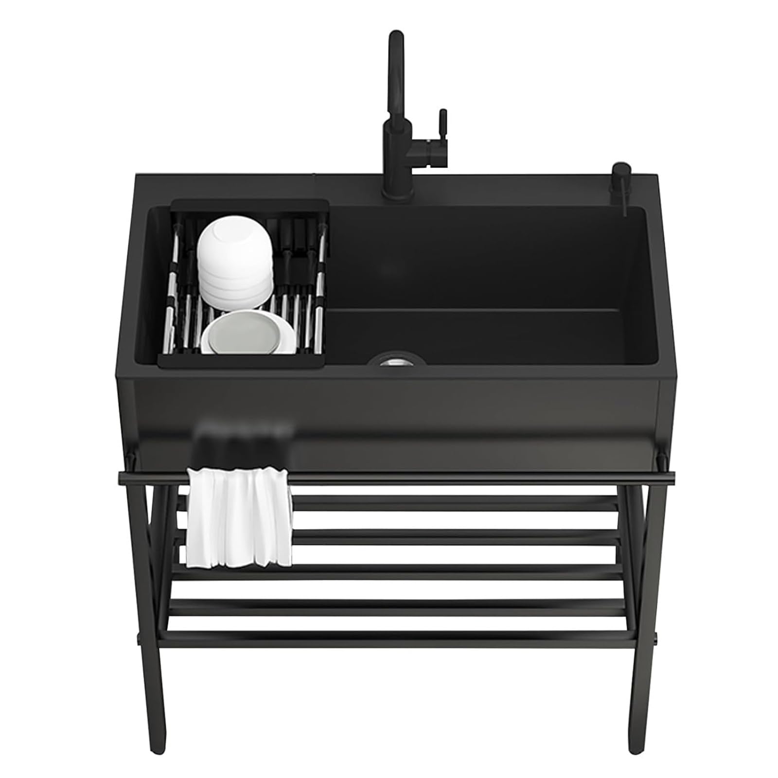 ZQFHSX Utility Single Bowl Commercial Stainless Steel Sinks with Faucets Free Standing, Prep Washing Hand Basin for Indoor Outdoor, Laundry Room