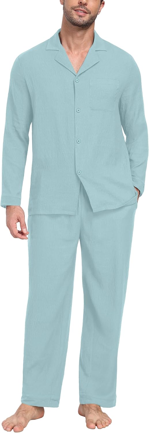 PrinStory Men's Pajamas Set Sleepwear Pjs Lightweight Long Sleeve Button Down Notched Collar Pajama Comfy Sleep Sets S-2XL - Image 2