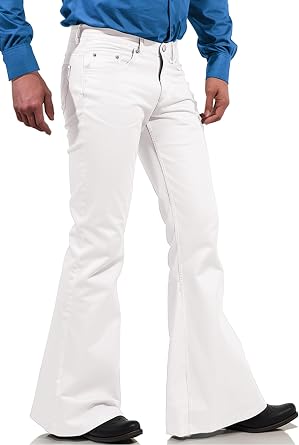 Mens Bell Bottom Pants 60s 70s Outfits for Men Disco Vintage Denim Jeans | Disco Party Trousers | Stretchy,everyday wear, Retro Stylish, Flared Pants, 70s 80s Theme Clothing, Halloween Costume