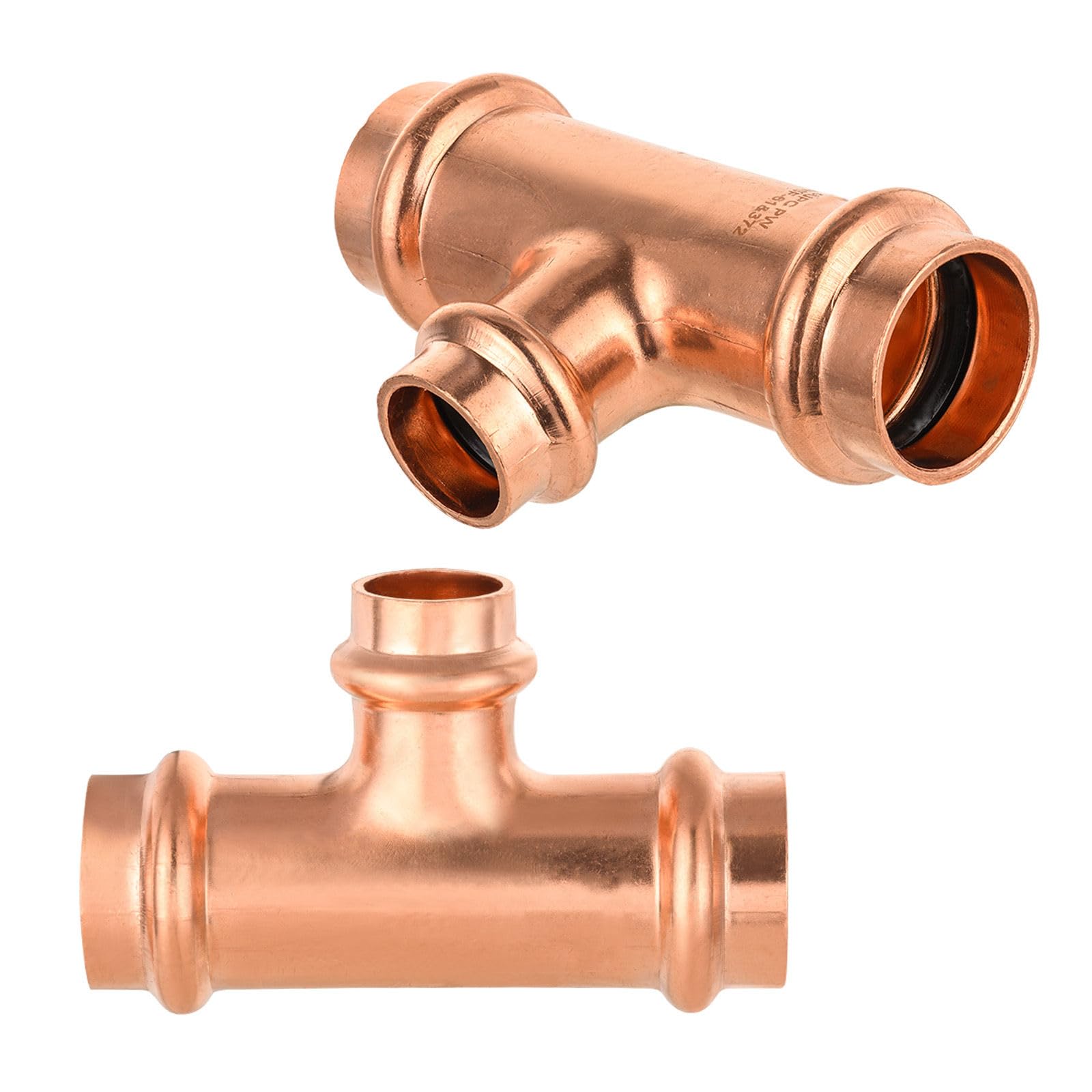Paquete de 2 Conectores en T reductores de Cobre, 1-1/4" P x 1-1/4" P x 1/2", Conector en T Reductor de presión para plomería, derivación de transición de tamaño de tubería de Tres vías