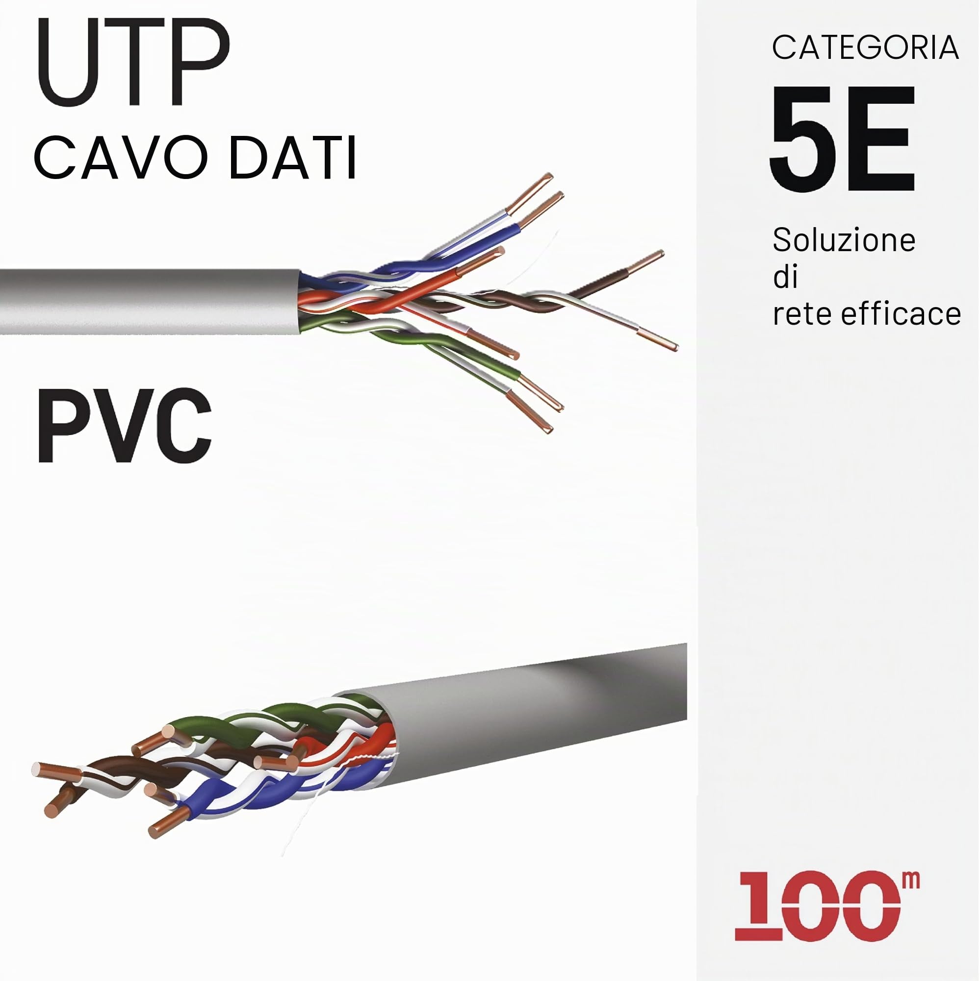 EMOS - Cavo di rete UTP CAT 5e, 100 m, PVC - Cavo patch UTP CAT5e - Filo Cu- Cavo LAN Gigabit - Cavo Ethernet non schermato - per interni