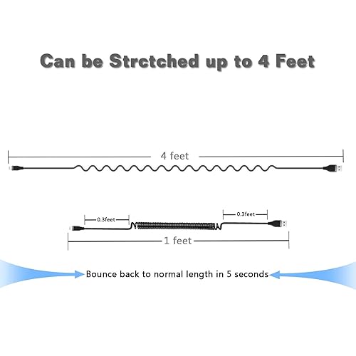 Miniatura 5 de Miger Cable Lightning en espiral, cable de carga para iPhone de 4 pies para automóvil, paquete de 2 cables Lightning de 4 pies con certificación MFi