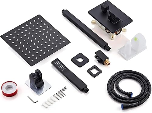 Miniatura 6 de RTOBWEYE Juego de grifos de ducha de 12 pulgadas, sistema de ducha de lluvia de alta presión, montaje en techo, juego de rociadores de ducha de