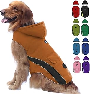 EMUST Dog Cold Weather Coat, Hooded Winter Jacket for Dogs, Medium Dog Coats for Winter with Pocket, Dog Jackets for Puppy Medium Dogs, M/Coffee