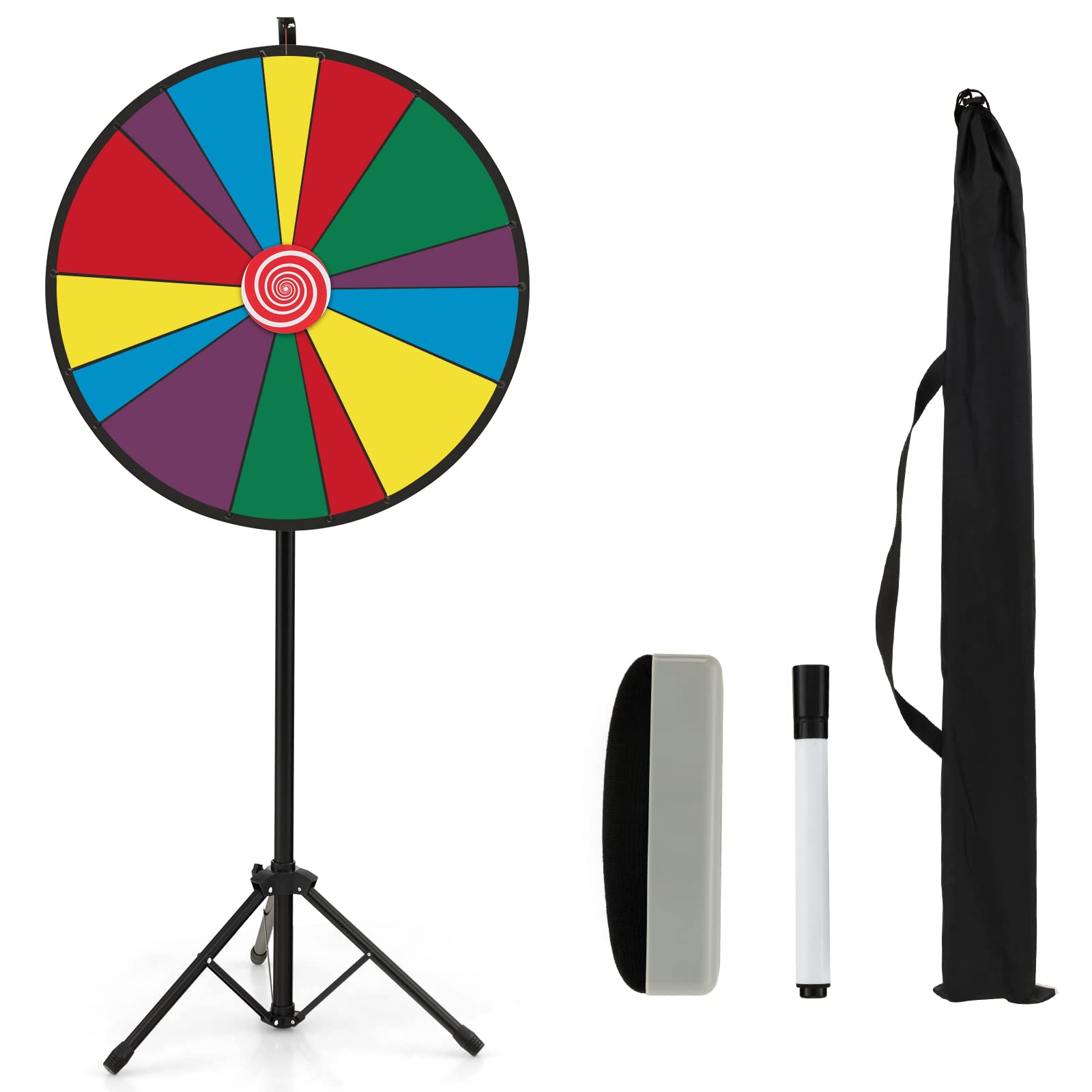 GOPLUS - Rueda de la fortuna Φ 76 cm,rueda de precio de altura ajustable con trípode y 14 ranuras personalizable,rueda de juego reutilizable con bolígrafo borrable goma para fiestas,cumpleaños