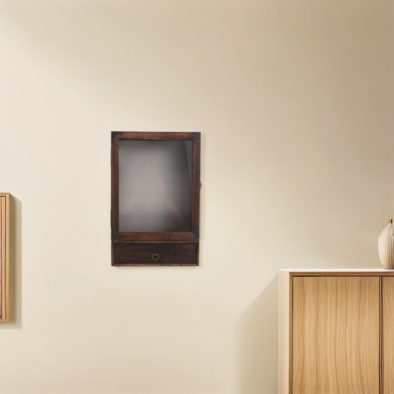 Toyvian Vitrina de Medallas y Caja de Sombra de Madera con Cajón y Diseño para Colgar en Pared, Fácil Instalación y Exhibición Versátil para Recuerdos Deportivos y Ramos