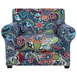 hyha Couch Covers, Chair/Sofa Covers, Floral Pattern, Stretch, Printed, 2 Pieces, Armchair Slipcover, Separate Couch Cushion Slipcover, Furniture Protector for Dogs(Armchair, Paisley Floral)