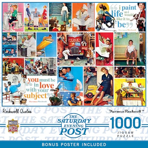 Image of Masterpieces 1000 Piece Jigsaw Puzzle for Adults - Rockwell Quotes Art - 19.25 inchx26.75 inch - Eco-Friendly, Matte Finish, Bonus Poster