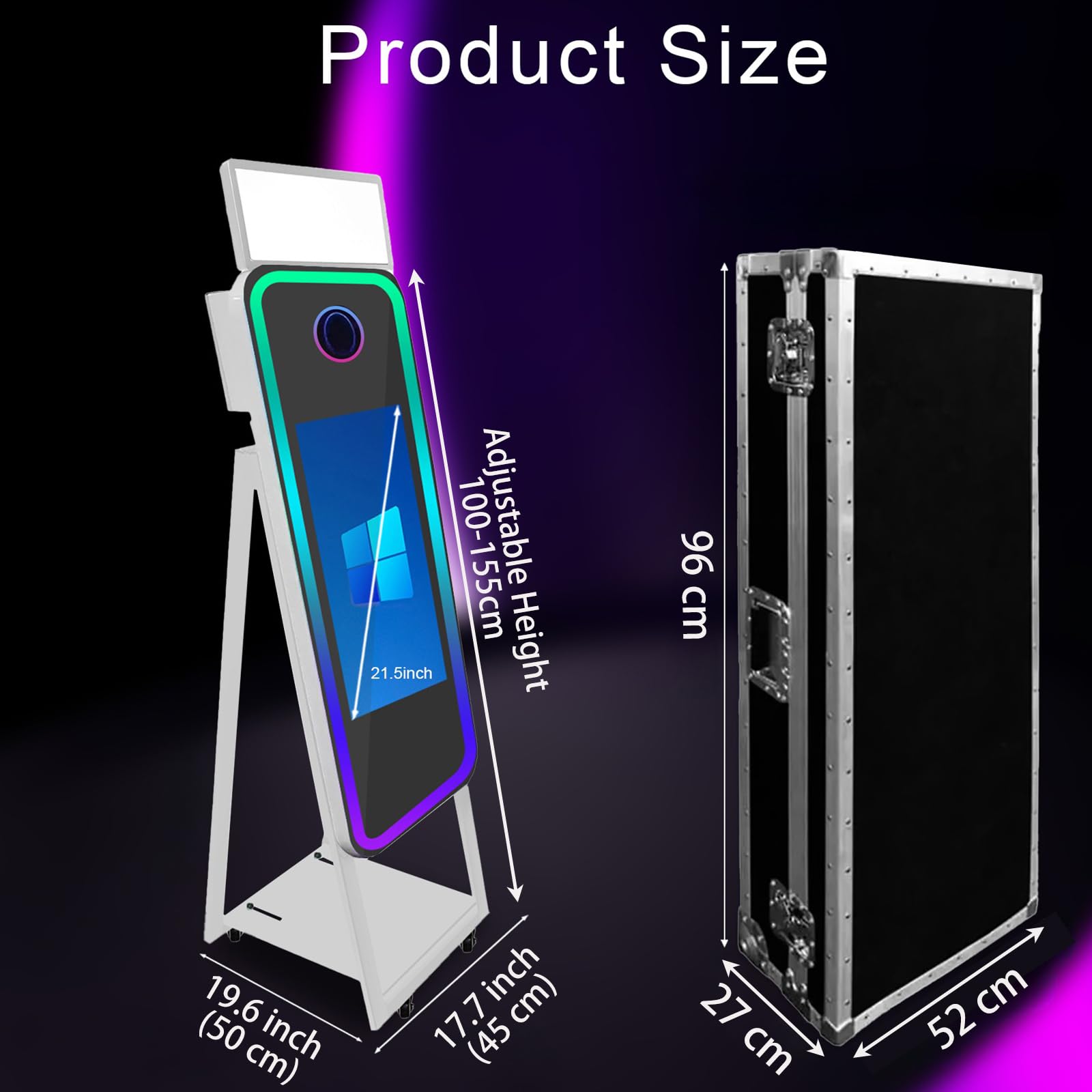 Magic Mirror Photo Booth con touch screen da 21,5", macchina fotografica portatile con luce di riempimento a LED RGB e custodia per matrimoni, feste, eventi, noleggio (nero, cabina fotografica +