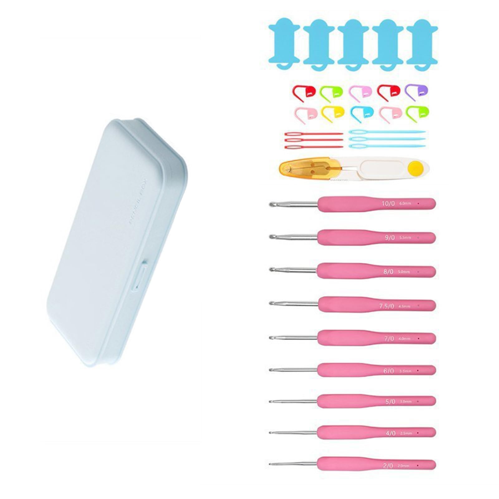 9Pcs Color Crochet Needle Includes Large Eye Needle Knitting Marker Comfortable Grip Hook for Weaving Elastomer Hooks