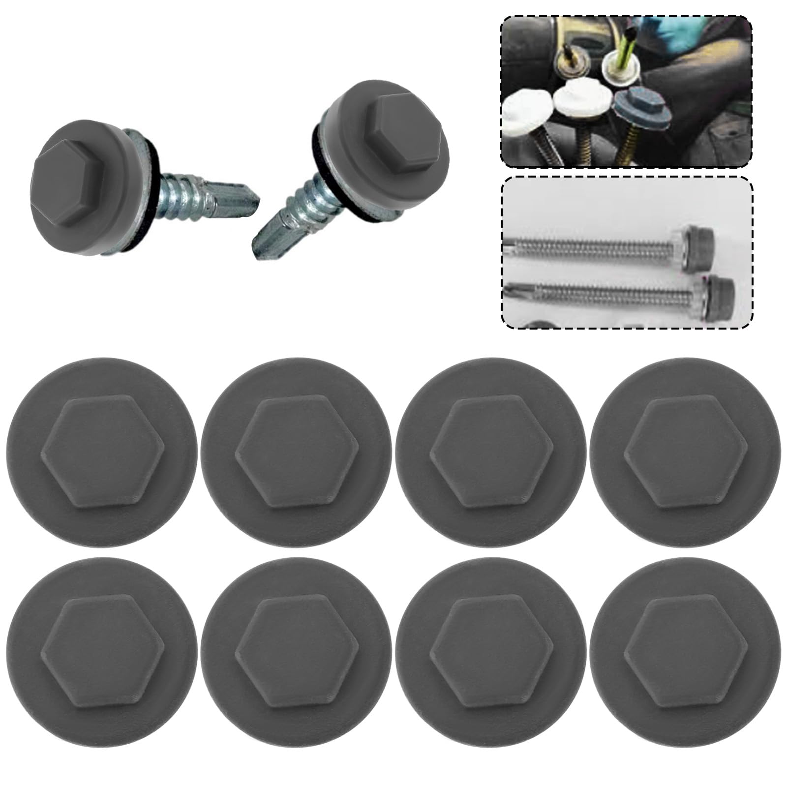 EMSea 200pcs Hexagon Dovetail Self Tapping Screws with Plastic Large Wall Gray Protective Cover Outer Diameter 16mm Inner Hexagon Screw Diameter 8mm - Image 3