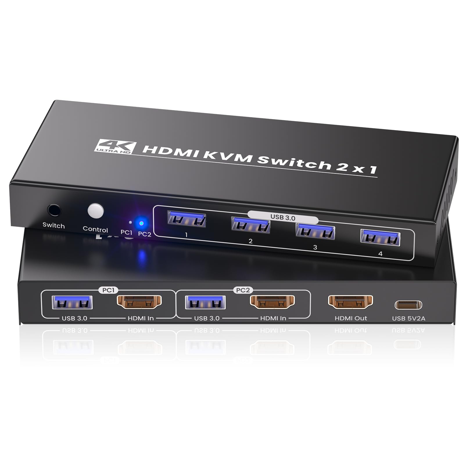 2 ポート HDMI KVM スイッチ 4K@60Hz USB3.0×4 2 台 PC を 1 台モニター・キーボードマウスで共有