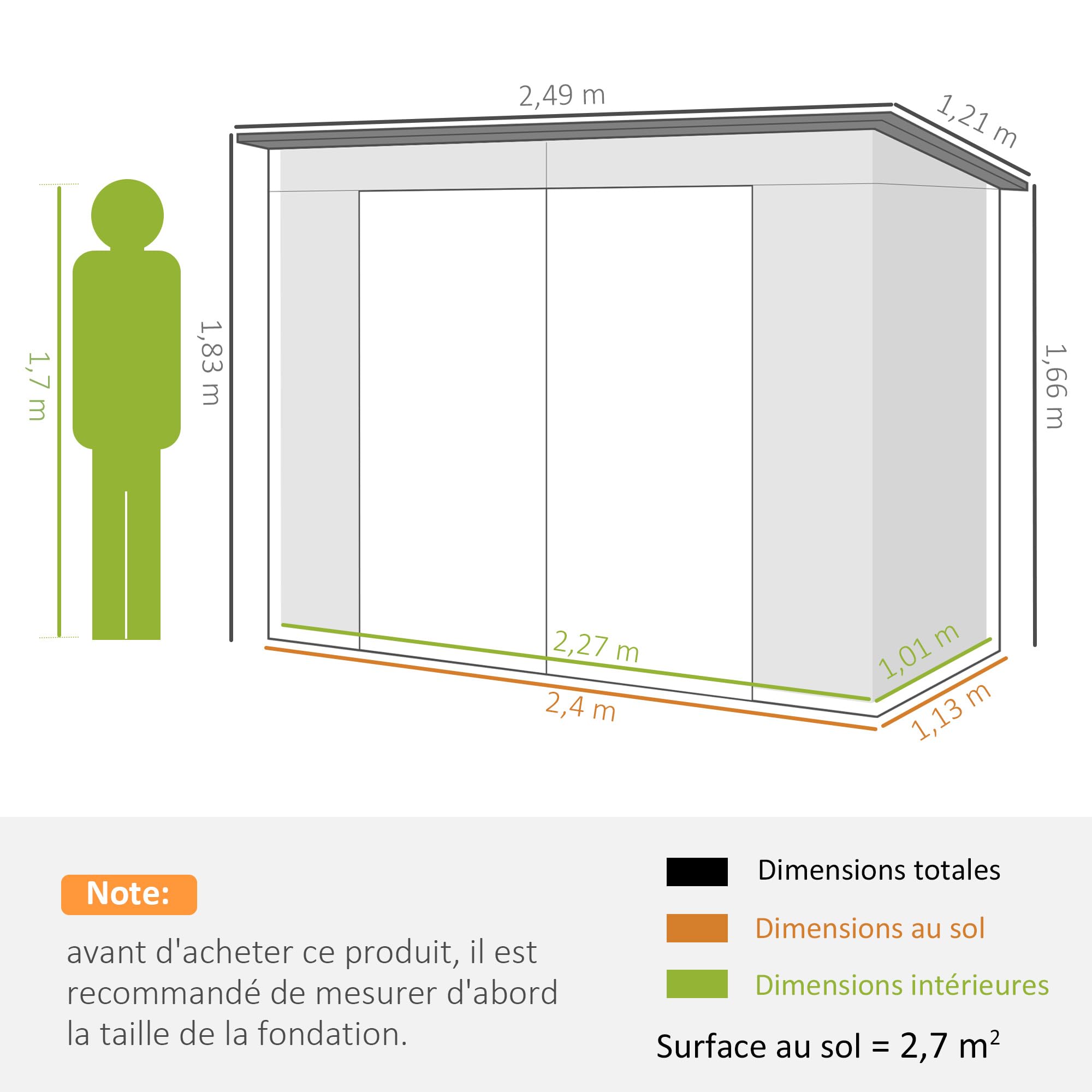 Outsunny Abri de Jardin en Métal 3 m², Cabane de Jardin 249x121x183cm, Structure en Acier Galvanisé Améliorée, Cabanon Rangement Outils, Gants, Portes Verrouillables, Aérations, Gris