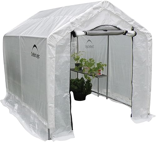 ShelterLogic GrowIT - Casa de cultivo para invernadero de 6 x 8 x 6.5 pies con estantería integrada, 6 x 8 x 6 pies, translúcida