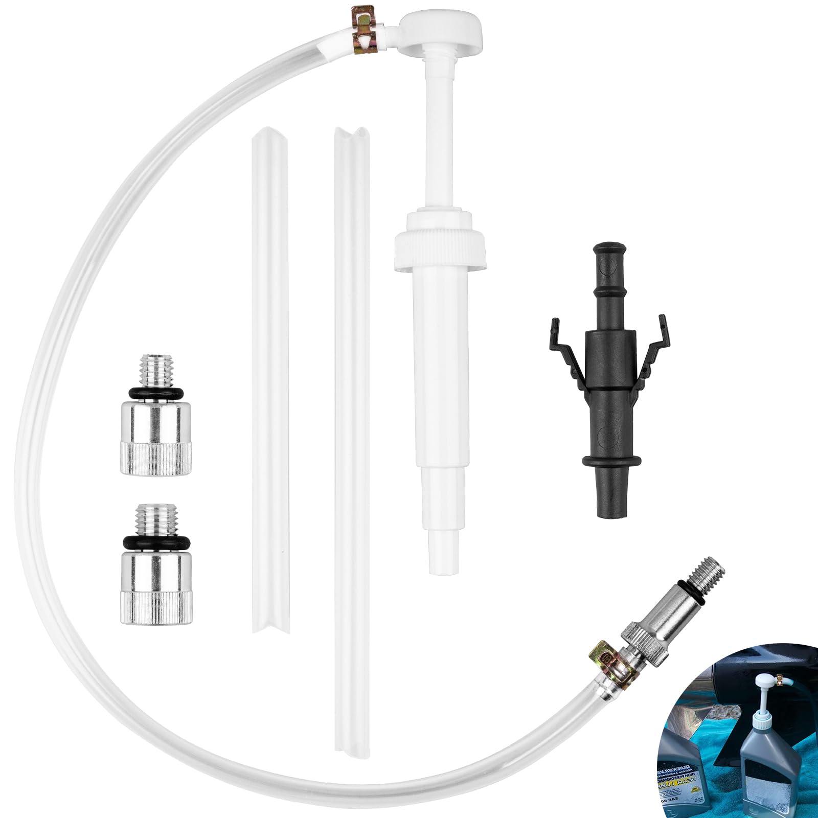 10cc Lower Unit Gear Oil Pump for Standard Quart Bottles(28mm), 3rd Hand Adapter, 8mm and 10mm Adapter for Boat Outboard Motors, Gear Lube Pump with 3/8 in Metal Swivel(Not for Vol-vo Pen-ta)