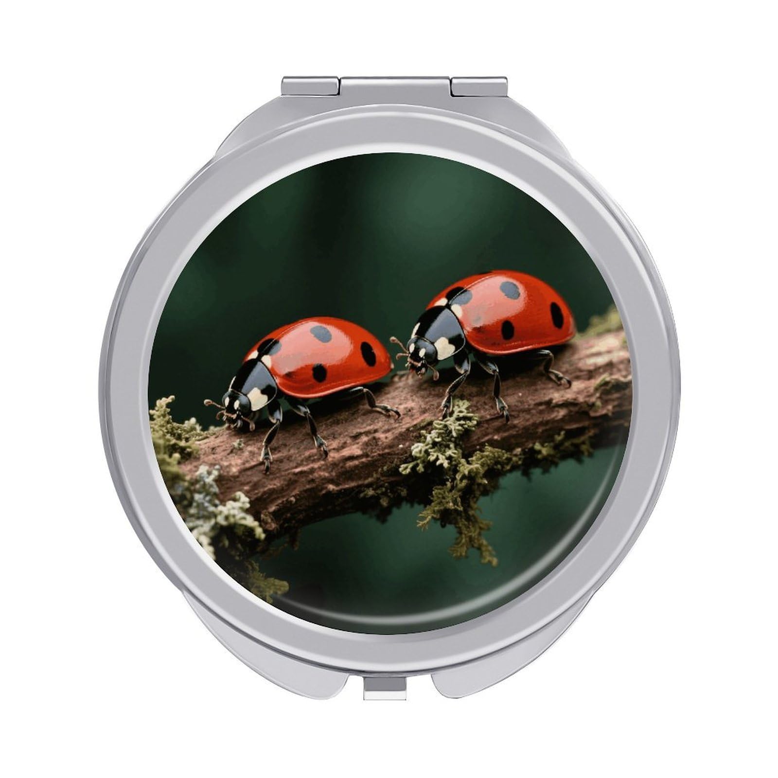FodPand Compact Hand Mirror with 1x/2x Magnifying Round Travel Makeup Mirror Mini Foldable Ladybug Cosmetic Mirrors Travel Essentials Gift for Women Girl Portable for Pocket Purse -Silver