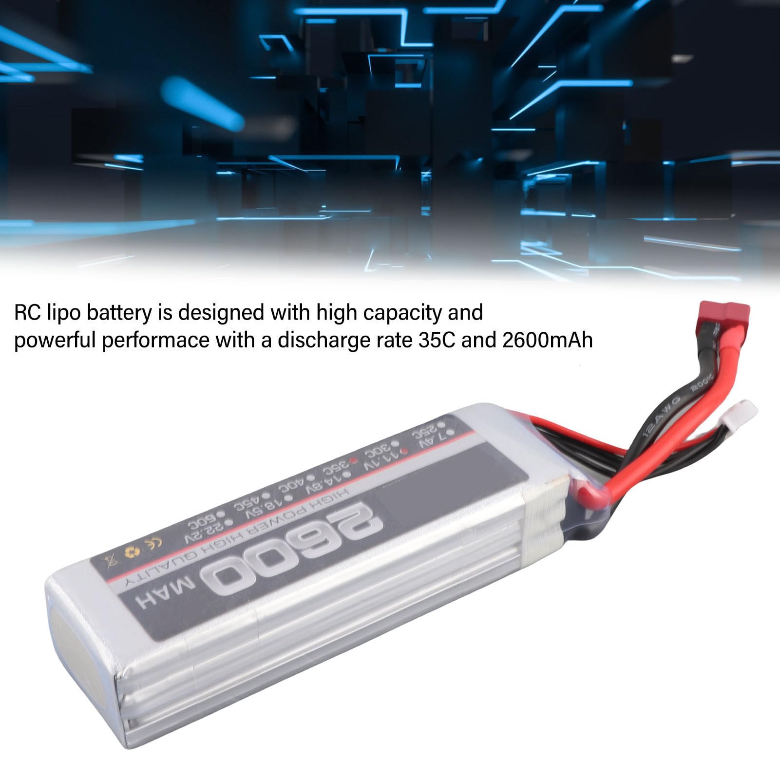 Generic Batería Lipo 3S RC, Potente Batería Lipo para Drones RC de Polímero de Litio de Amplia Compatibilidad para Helicóptero (Enchufe en T)