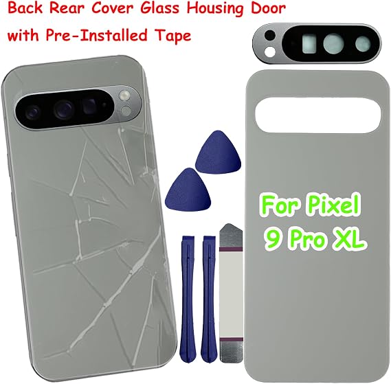 Pixel 9 Pro XL バックガラス交換用 Google Pixel 9 Pro XL 5G バックカバー ガラスハウジングドア テープとカメラレンズ+ツールヘーゼル