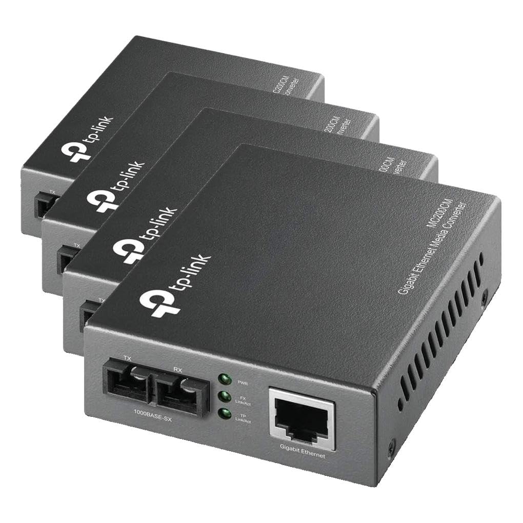 TP-Link MC200CM Gigabit-Ethernet-Medienkonverter, 2 SC-Glasfaseranschlüsse, 1 RJ45-Anschluss, Multimode Faser, Übertragungsdistanz 550m (Packung mit 4)
