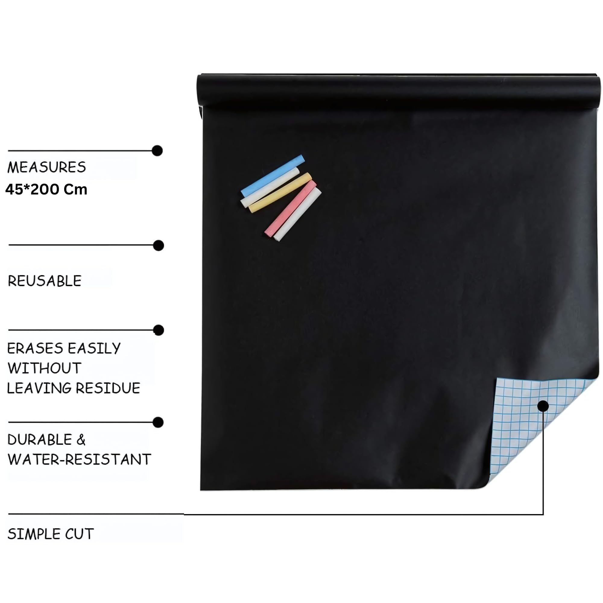 Crackles 45x200 CM Re Usable Blackboard Sticker for Kids | Self Adhesive Blackboard for Home, School, Office | Includes 5 Colorful Chalks | Easy Install, Perfect for Creative Learning -Pack of 1 2