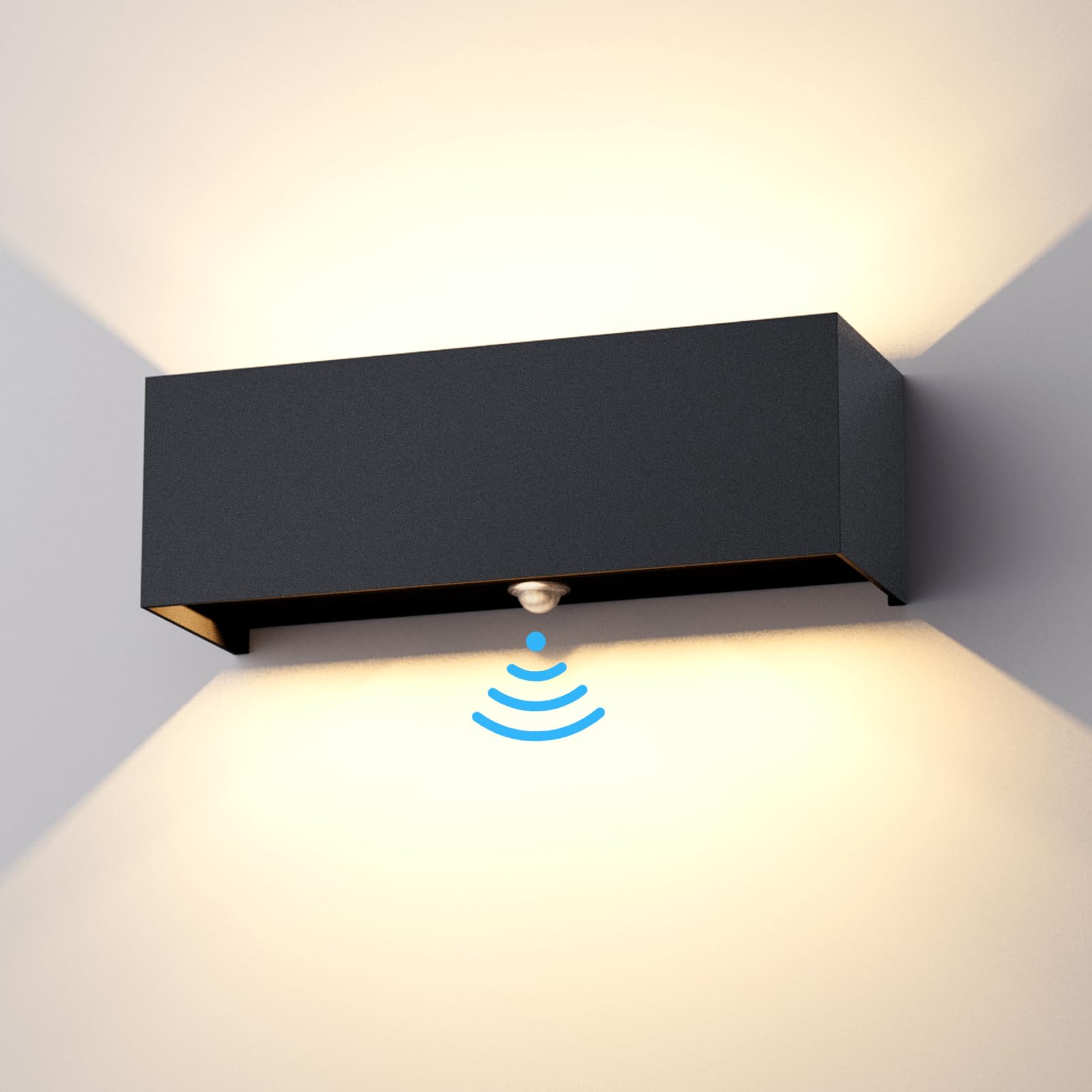 Klighten Lampada da esterno, 30W Applique da Parete con sensore di movimento per luci esterni/interni Lampada da parete con fascio regolabile IP65 Impermeabile 3000K, Antracite
