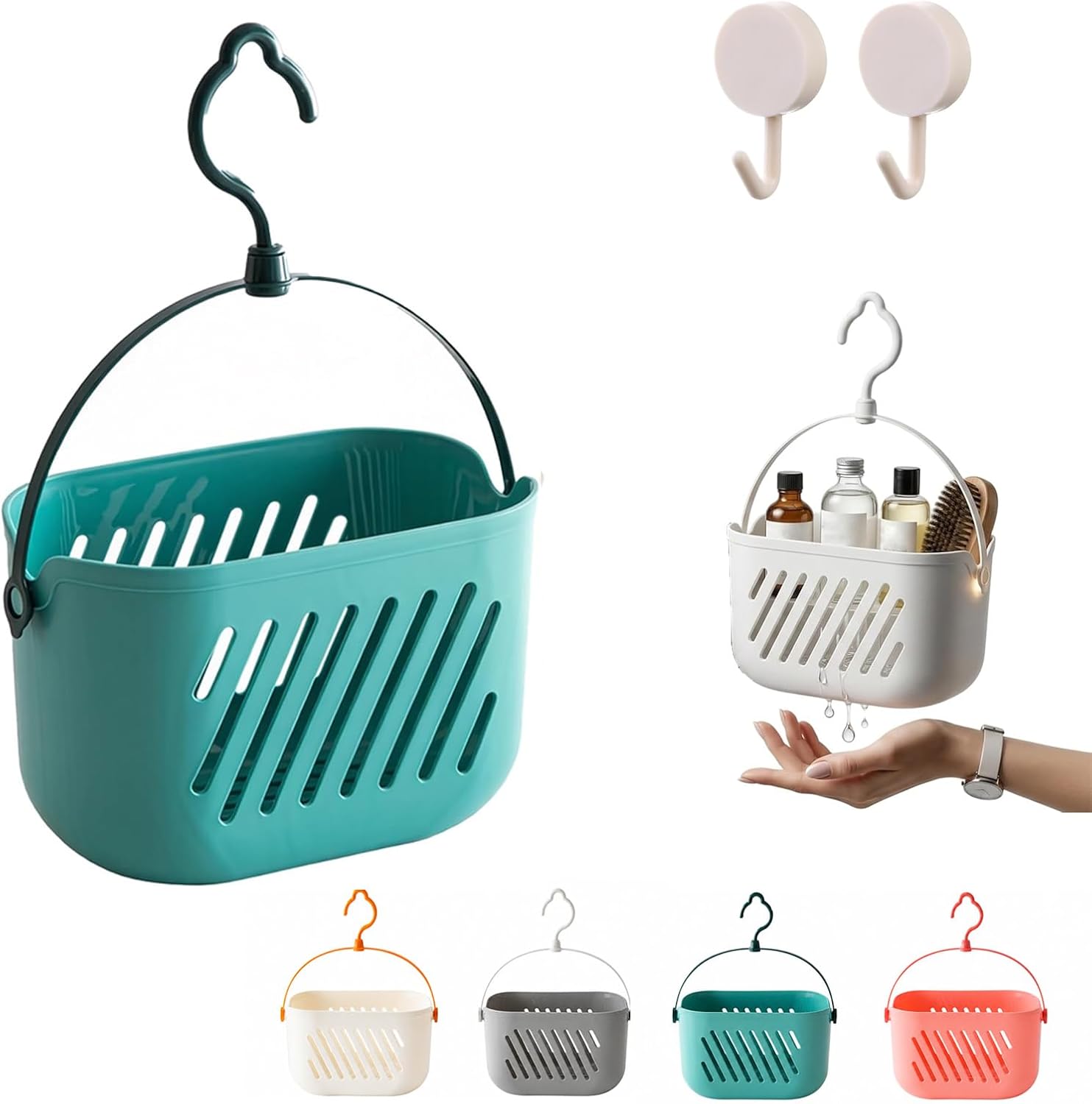 Plastic Hanging Shower Caddy, 2026 New Portable Shower Caddy Hanging Shower Basket Organizer with Hook, Lightweight Bathroom Storage Tote for Dorm, Gym, Travel & College Essentials (Green)