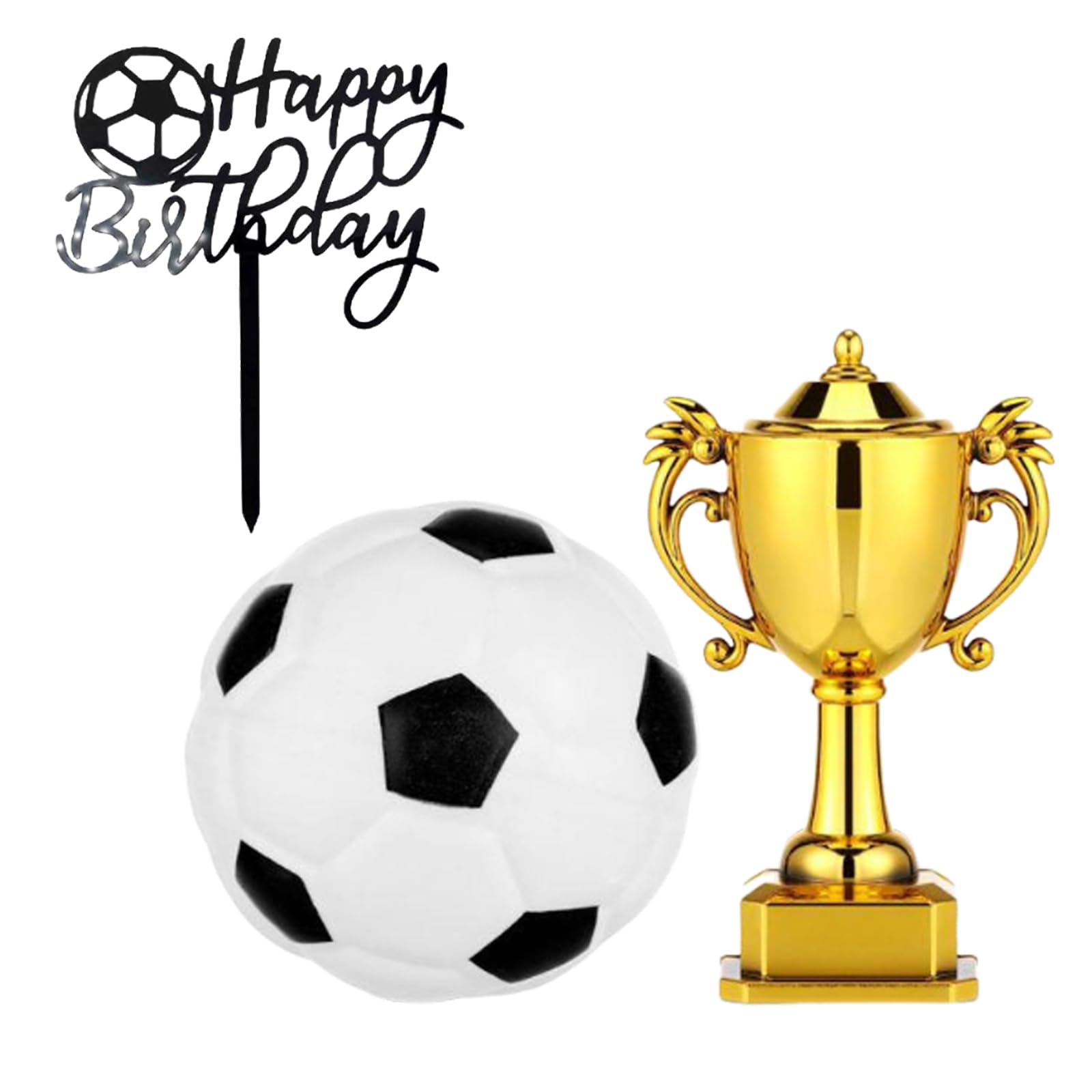 Football Cake Decorations Set, Mini Trophies and Plastic Football, Boys Birthday Party Supplies, Football Themed Cake Topper with Plastic Trophies, Mini Football for Sports Events