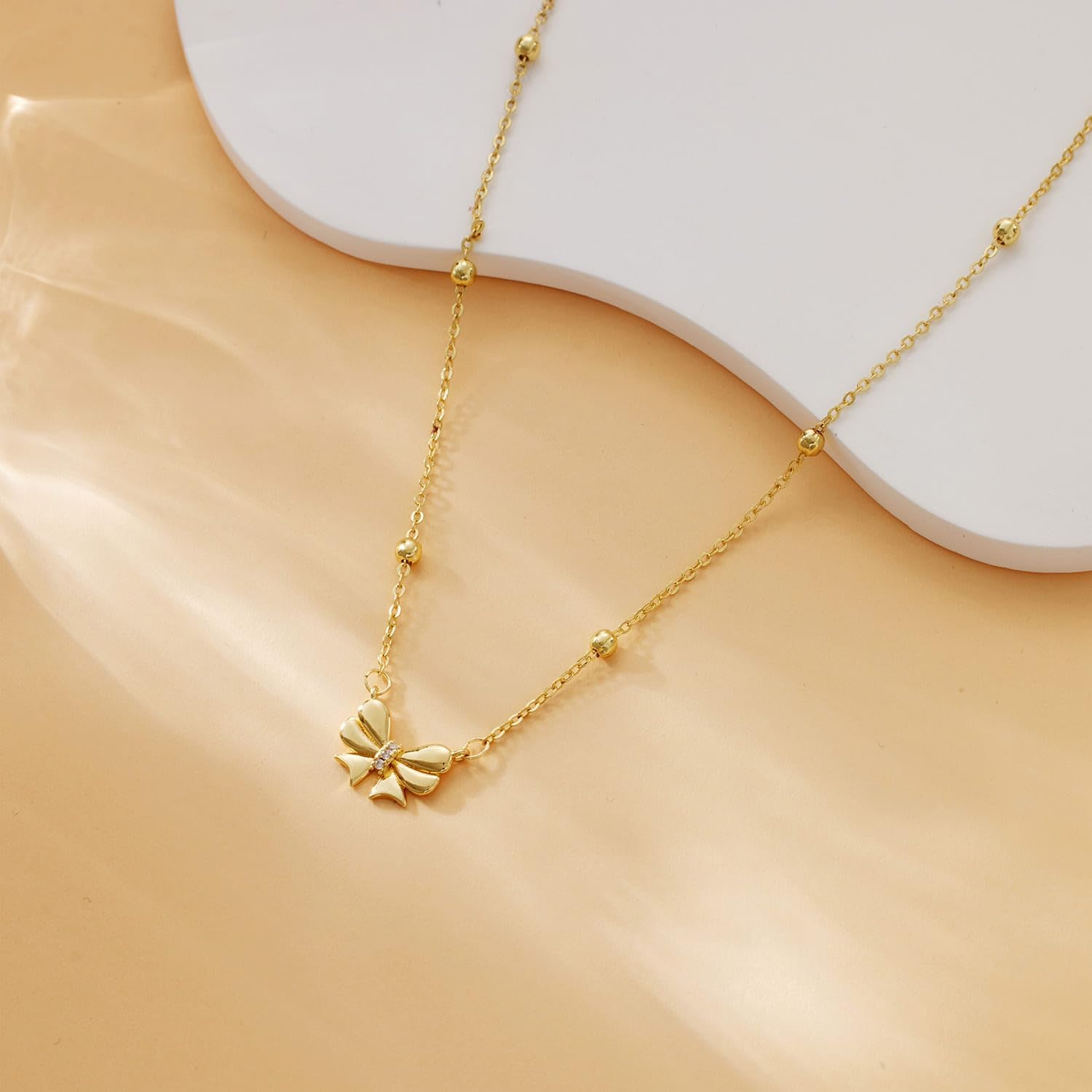 Valentines Day Gifts for Her - Dainty Bow Necklace for Women 14K Gold Plated Cute Choker Small Pendant Charm Necklaces Teen Gift Trendy Stuff Personalized Jewelry - Image 4