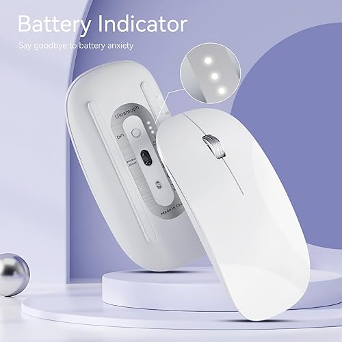 Miniatura 2 de Uiosmuph G11 Ratón inalámbrico, USB C recargable para computadora, ratones silenciosos delgados de 2.4 GHz óptico con receptor nano USB y receptor