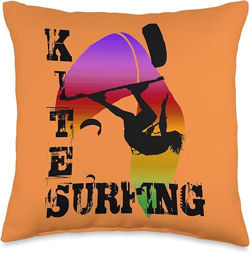 Surfing with Freestyle Kitesurfer and Kite 6 Throw Pillow, 16x16, Multicolor