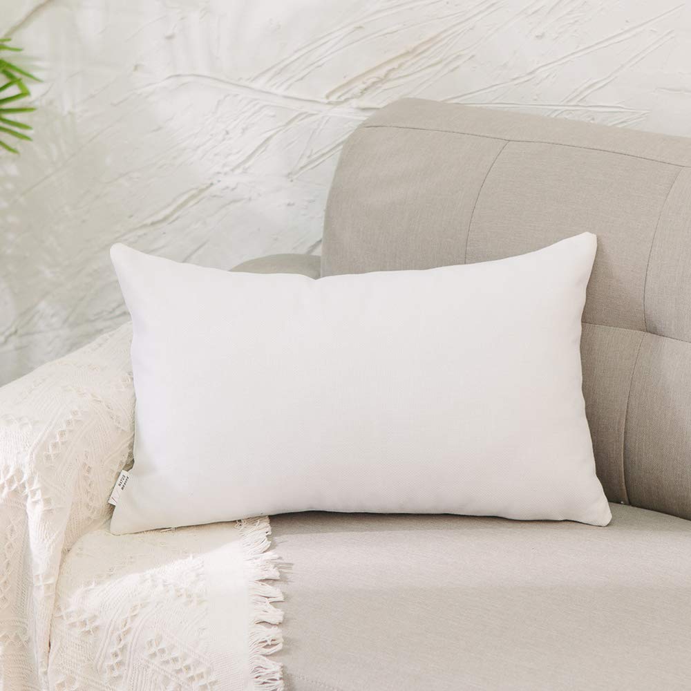 NATUS WEAVER White Pillow Case Soft Linen Rectangle Decorative Throw Cushion Cover Pillowcase with Smooth Hidden Zipper for Car 12" x 20 "