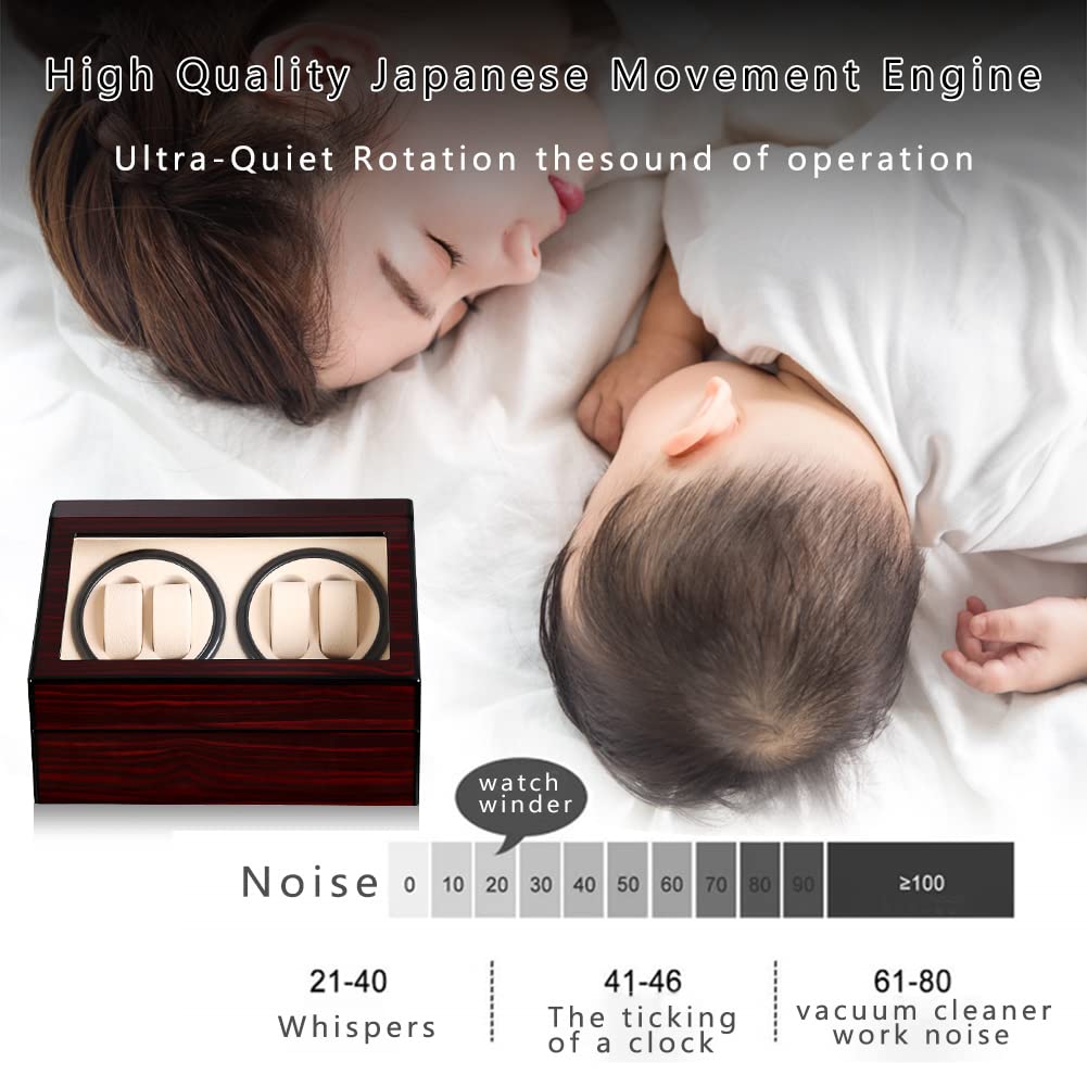 Automatische Horloge Winder Box, Massief hout Horlogekast Horlogedoos voor 2 horloges 3 roosters,Luxe horlogeopwinder, horlogevitrine met stille Mabuchi-motor (Color : Rosewood Beige