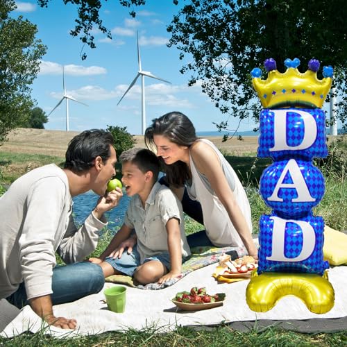 Image of Father Day Balloon, Dad Standing Aluminum Balloon Happy Father Day Foil Balloons, Blue Best Dad Day Birthday Party Decoration Balloons