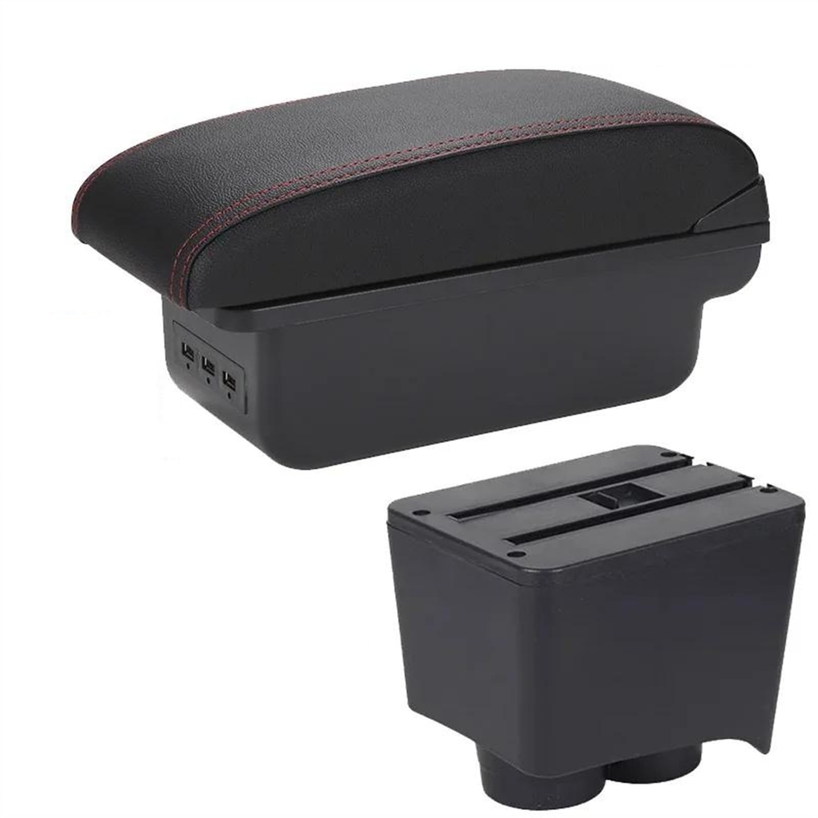 NOHEEU Car Armrest Box 2002-2009 Storage Accessories Simple Installation For POLO Mk5 6R For Vento(B1 Black red 3USB)