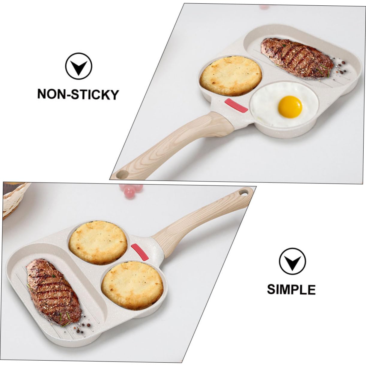 LIFKOME Padella Antiaderente in Pancake e Multifunzione Alluminio per Lega Beige Sicura Forma Ovale e Rotonda Cucina Domestica e Ristorante