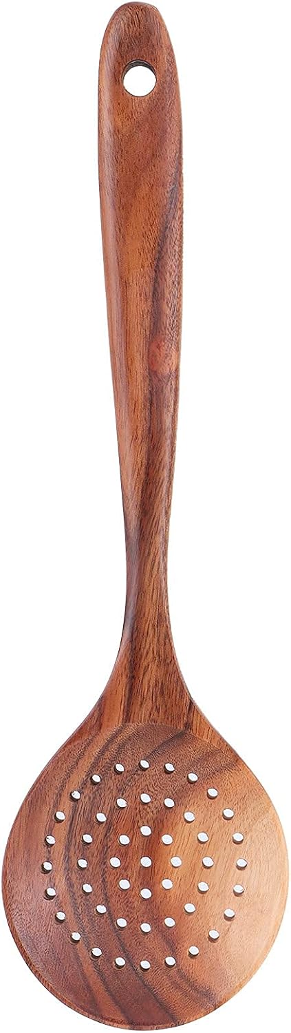Wood Slotted Strainer Spoon, Lightweight Colander Skimmer Scoop with Handle for Kitchen Restaurant