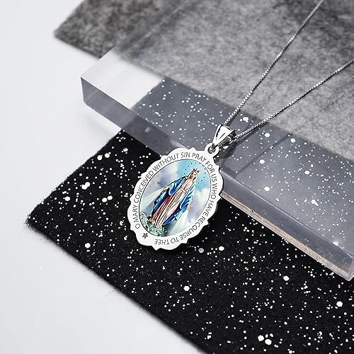 Miniatura 3 de Picturesongoldcom Miraculous Medal Necklace Catholic Virgin Mary Pendant Oval Pendants for Women  Men Crafted in 10K14K Yellow or White Gold