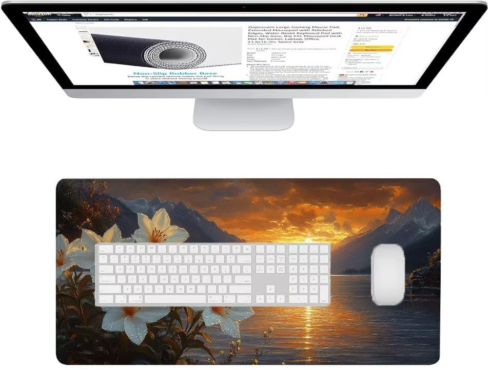 Tapis de souris coucher soleil XXL idéal pour travailler ou jouer confortablement sur PC