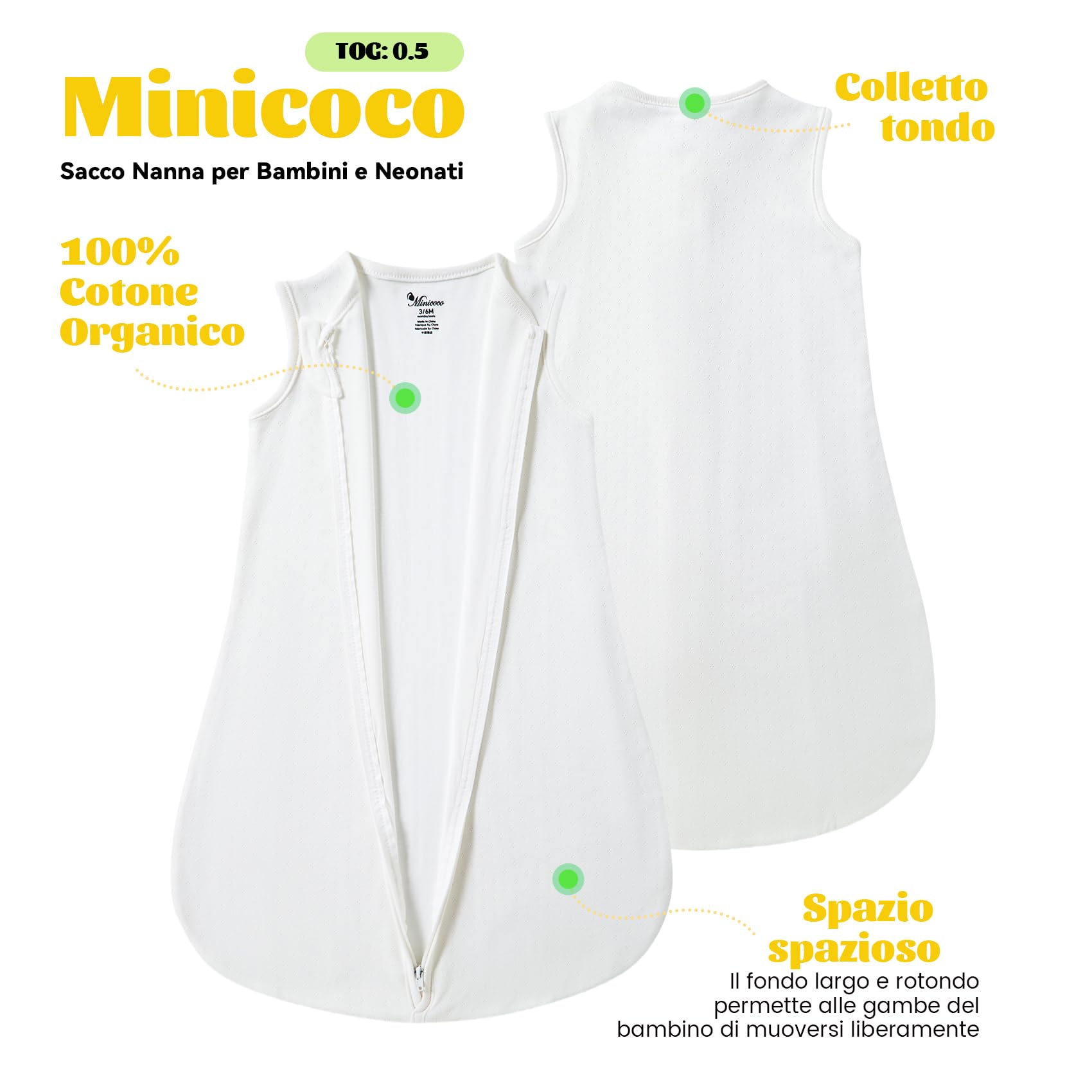 Sacco Nanna Neonato 0,5 Tog | Cotone Organico, Cerniera, Per 22-27°C, 0-6 Mesi - Foto 11
