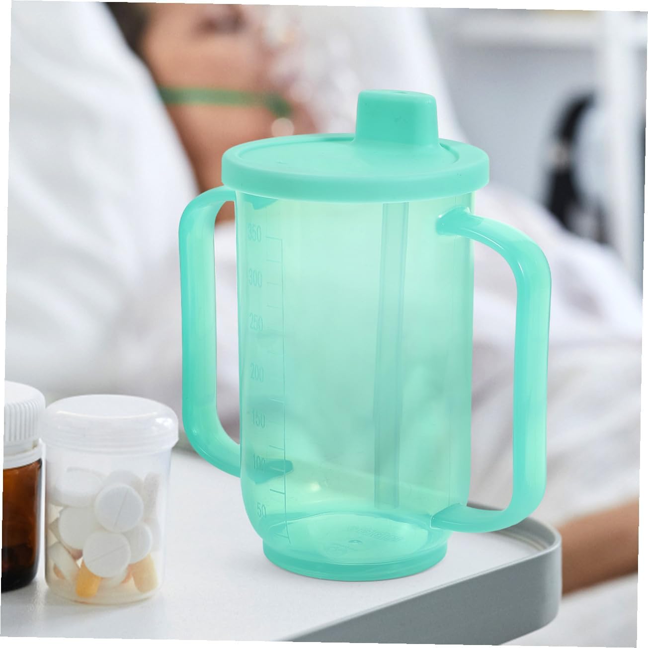 NOLITOY Ergonomic Inclined Mouth Feeding Cup for Elderly and Disabled Patients Spill Liquid for Bedridden Care Easy to Grip Water and Soup Drinking Cup
