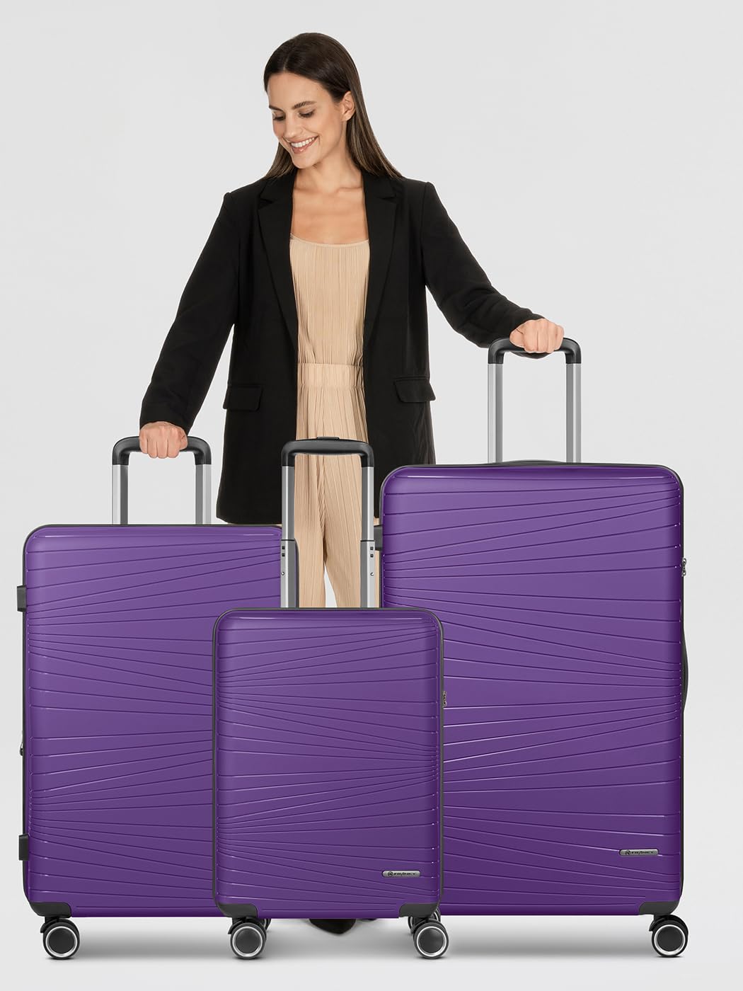 Franky Dallas 3.0 - Trolley rigido con 4 ruote, Viola, Kofferset (3-teilig), Valigia con ruote doppie e lucchetto TSA